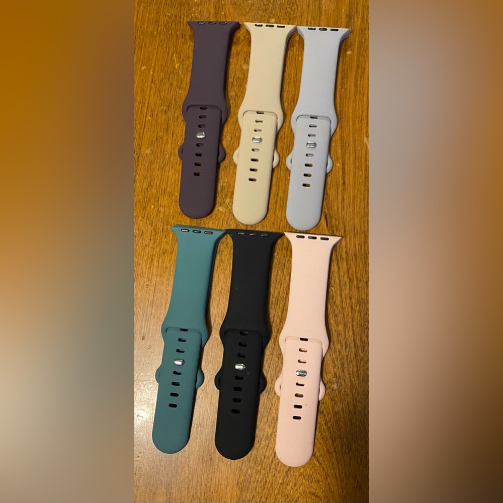 6 Pack Apple iWatch Compatible Rubber Sports Bands 38mm 40mm 41mm